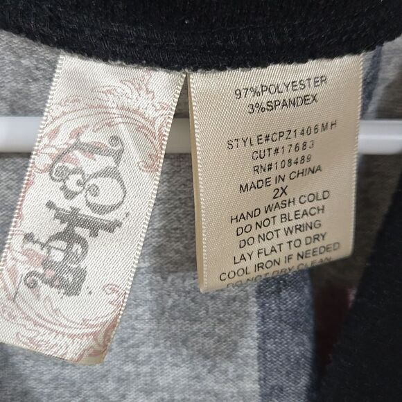 2X PLUS Retro Puff Sleeve Bold Floral Gray Lightweight Knit Blouse Sweater Top - Picture 6 of 7